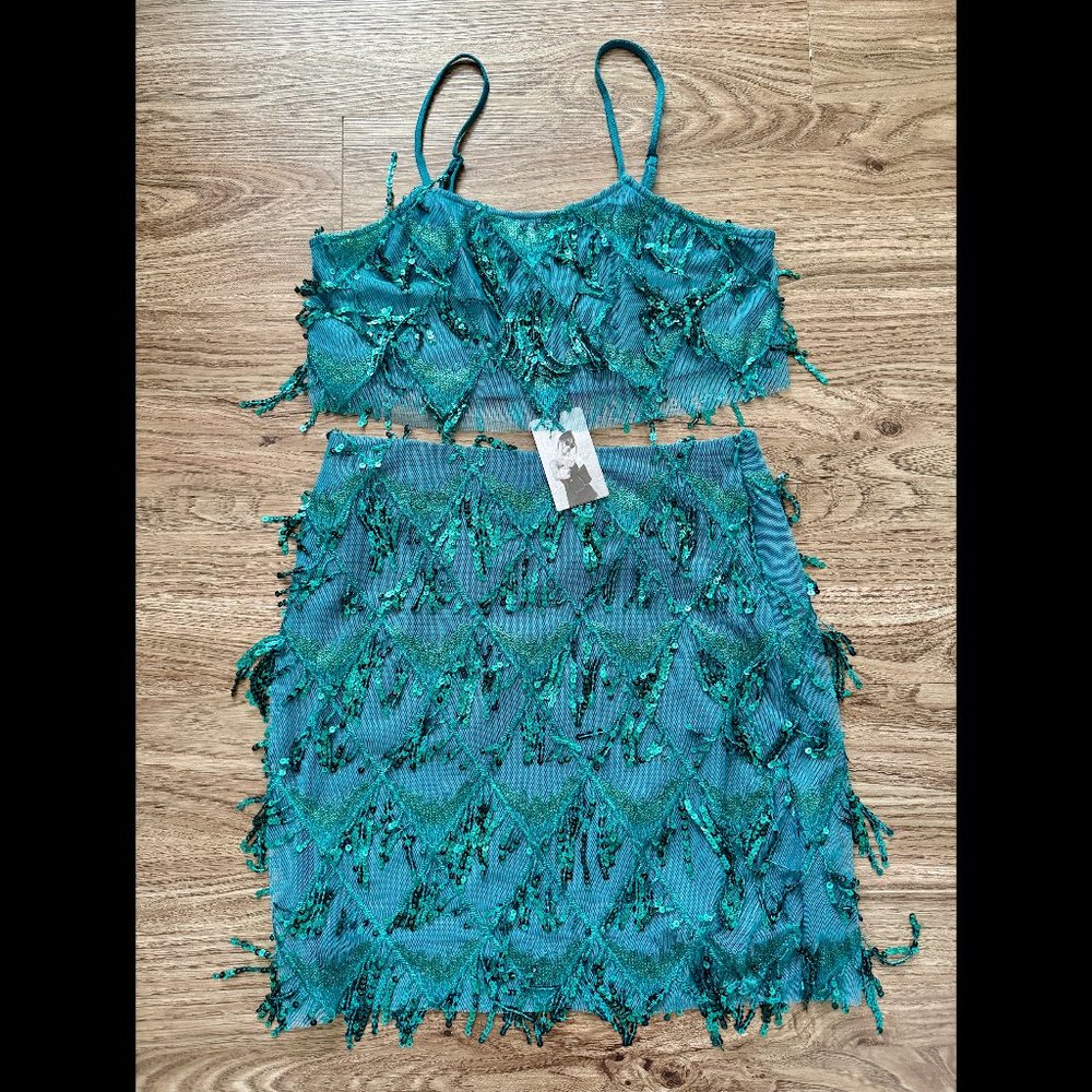 2-Pc Set Sincerely Jules Taylor Swift 1989 Green Blue Sequins Tank & Skirt NWT